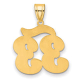 Brushed Border Script Number 33 Charm Pendant in Real 14k Yellow Gold
