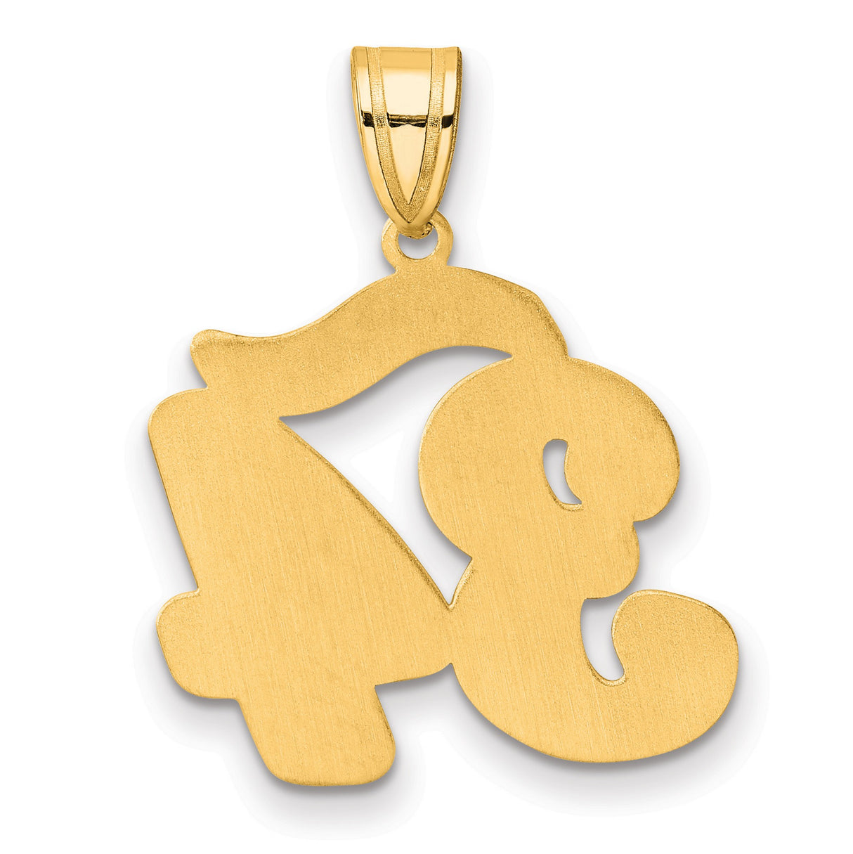 Brushed Border Script Number 34 Charm Pendant in Real 14k Yellow Gold