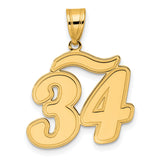 Brushed Border Script Number 34 Charm Pendant in Real 14k Yellow Gold