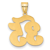 Brushed Border Script Number 35 Charm Pendant in Real 14k Yellow Gold