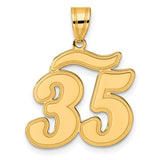 Brushed Border Script Number 35 Charm Pendant in Real 14k Yellow Gold