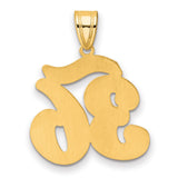 Brushed Border Script Number 36 Charm Pendant in Real 14k Yellow Gold