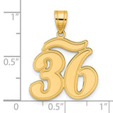 Brushed Border Script Number 36 Charm Pendant in Real 14k Yellow Gold