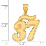 Brushed Border Script Number 37 Charm Pendant in Real 14k Yellow Gold