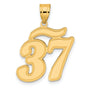 Brushed Border Script Number 37 Charm Pendant in Real 14k Yellow Gold