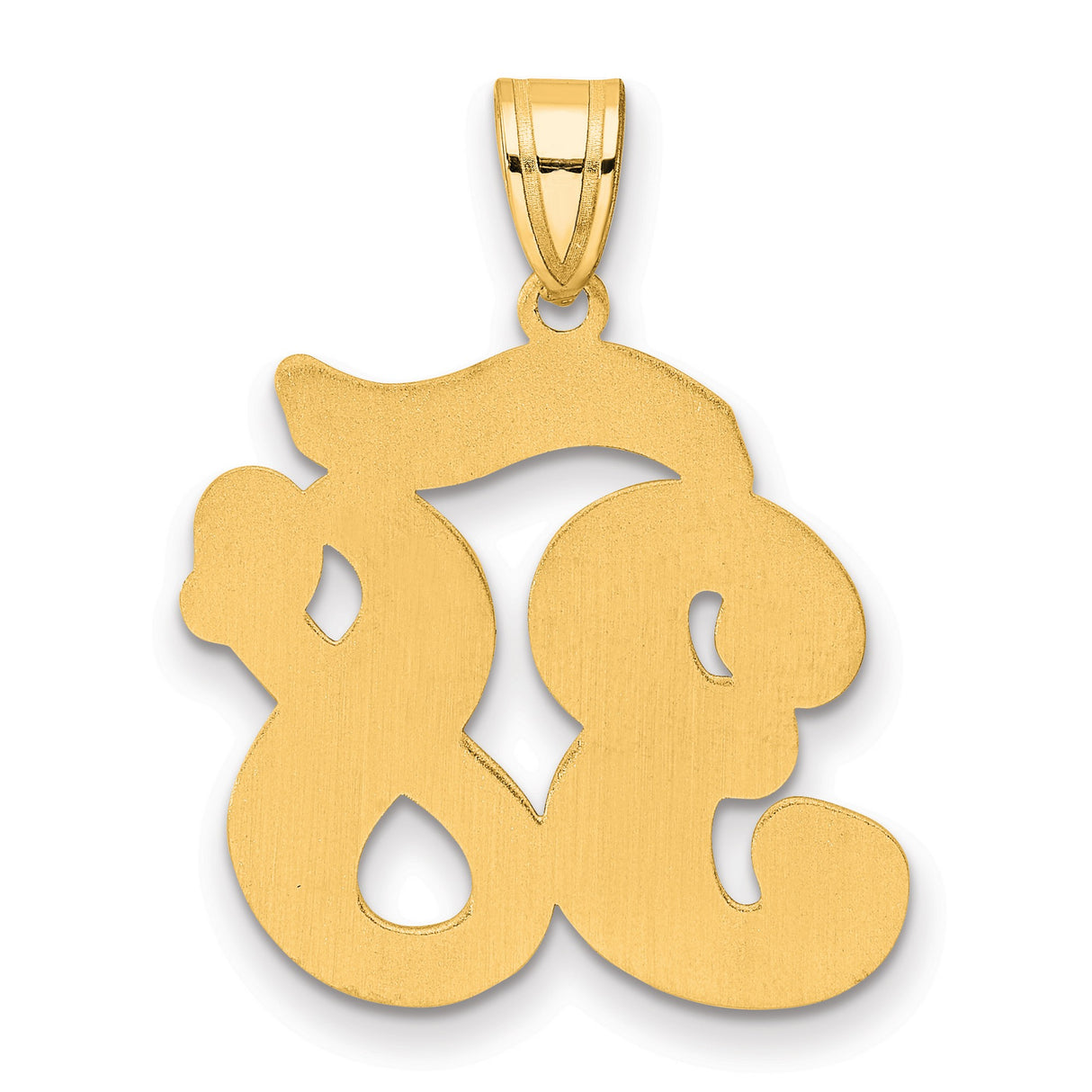 Brushed Border Script Number 38 Charm Pendant in Real 14k Yellow Gold