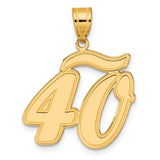 Brushed Border Script Number 40 Charm Pendant in Real 14k Yellow Gold
