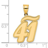 Brushed Border Script Number 41 Charm Pendant in Real 14k Yellow Gold