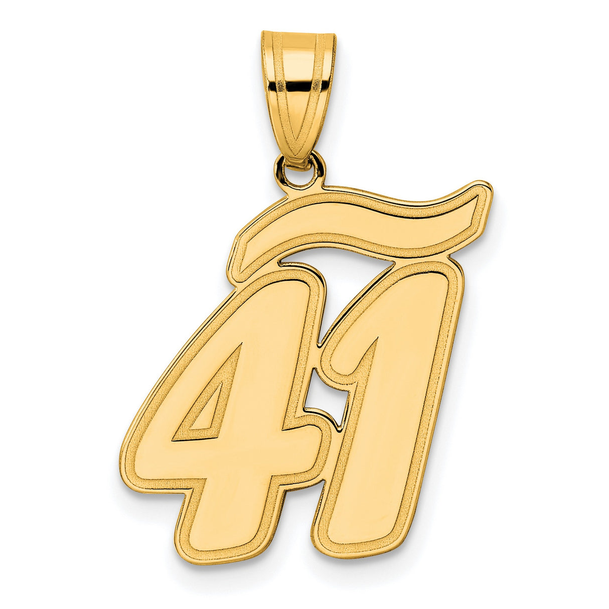 Brushed Border Script Number 41 Charm Pendant in Real 14k Yellow Gold