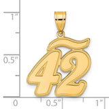 Brushed Border Script Number 42 Charm Pendant in Real 14k Yellow Gold