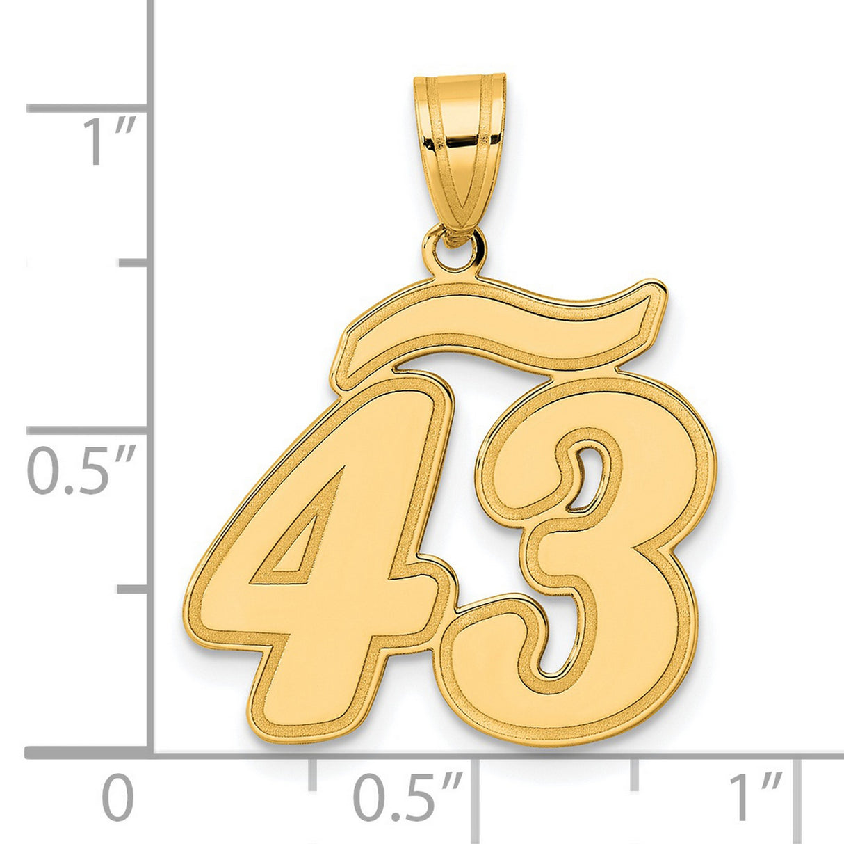Brushed Border Script Number 43 Charm Pendant in Real 14k Yellow Gold