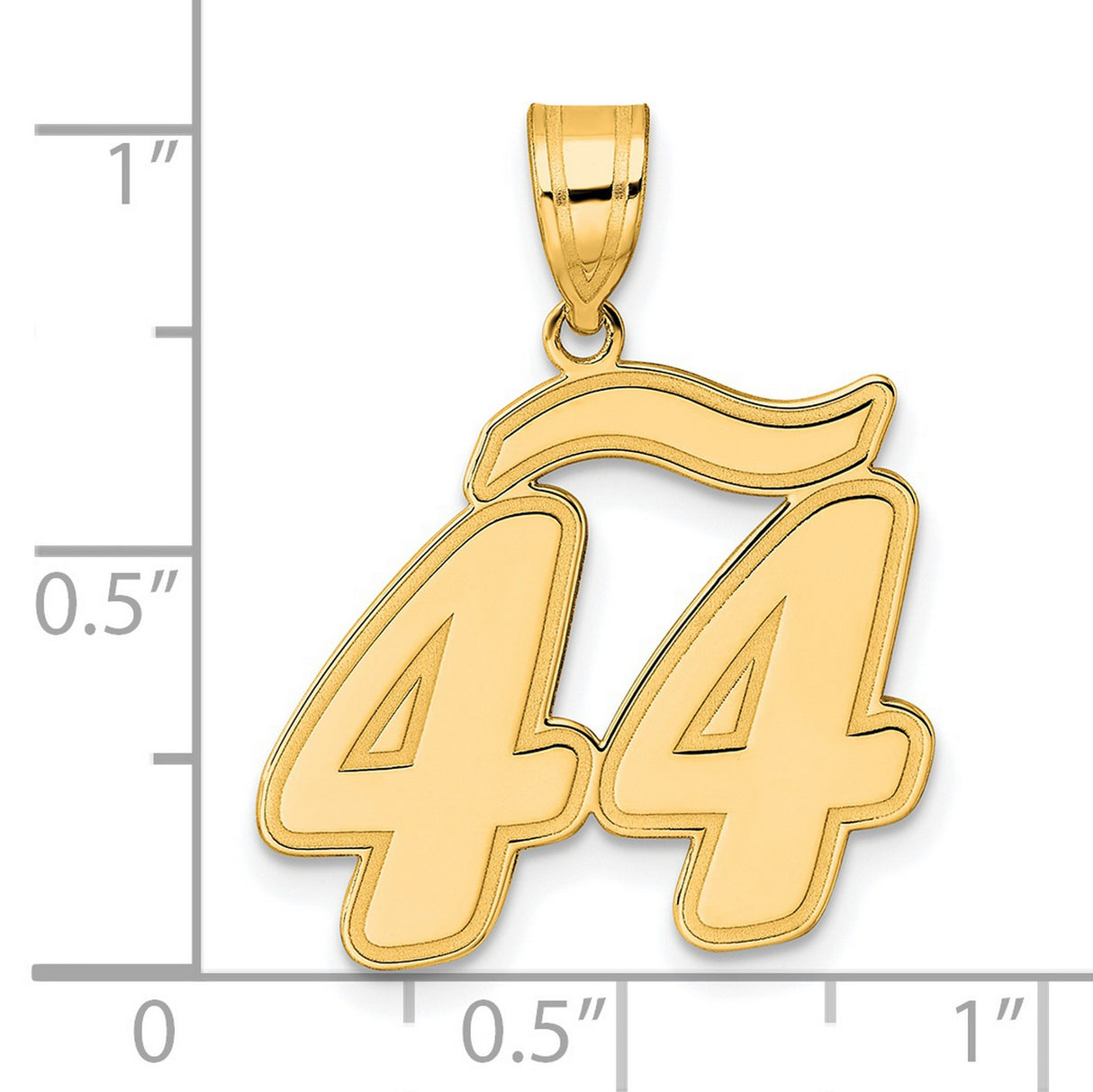 Brushed Border Script Number 44 Charm Pendant in Real 14k Yellow Gold