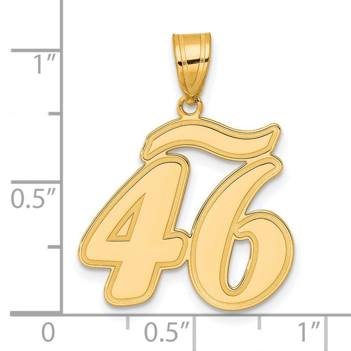 Brushed Border Script Number 46 Charm Pendant in Real 14k Yellow Gold