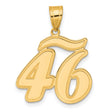 Brushed Border Script Number 46 Charm Pendant in Real 14k Yellow Gold