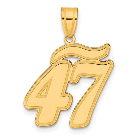 Brushed Border Script Number 47 Charm Pendant in Real 14k Yellow Gold