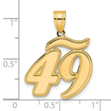 Brushed Border Script Number 49 Charm Pendant in Real 14k Yellow Gold