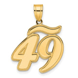 Brushed Border Script Number 49 Charm Pendant in Real 14k Yellow Gold