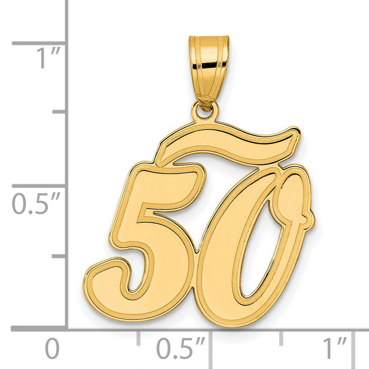 Brushed Border Script Number 50 Charm Pendant in Real 14k Yellow Gold