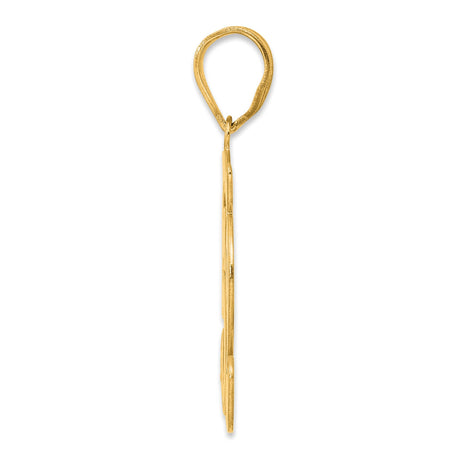 Brushed Border Script Number 52 Charm Pendant in Real 14k Yellow Gold