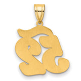 Brushed Border Script Number 52 Charm Pendant in Real 14k Yellow Gold