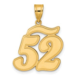 Brushed Border Script Number 52 Charm Pendant in Real 14k Yellow Gold