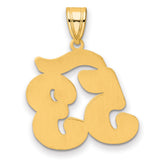 Brushed Border Script Number 53 Charm Pendant in Real 14k Yellow Gold
