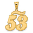 Brushed Border Script Number 53 Charm Pendant in Real 14k Yellow Gold