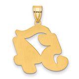 Brushed Border Script Number 54 Charm Pendant in Real 14k Yellow Gold