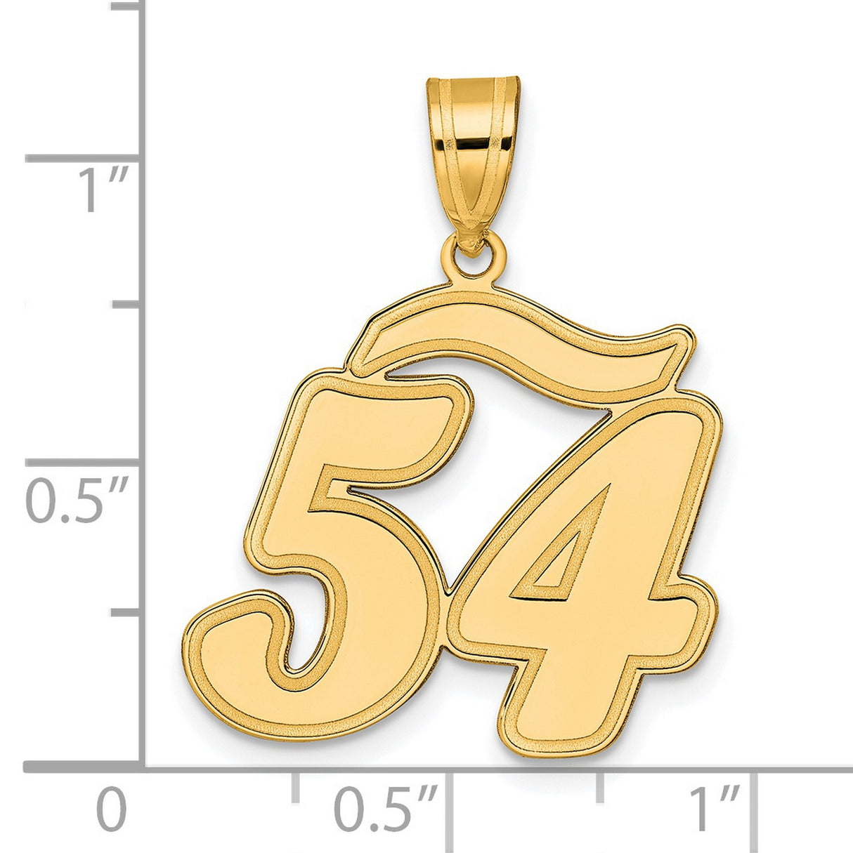 Brushed Border Script Number 54 Charm Pendant in Real 14k Yellow Gold