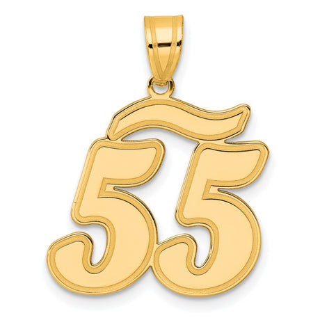 Brushed Border Script Number 55 Charm Pendant in Real 14k Yellow Gold