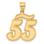 Brushed Border Script Number 55 Charm Pendant in Real 14k Yellow Gold