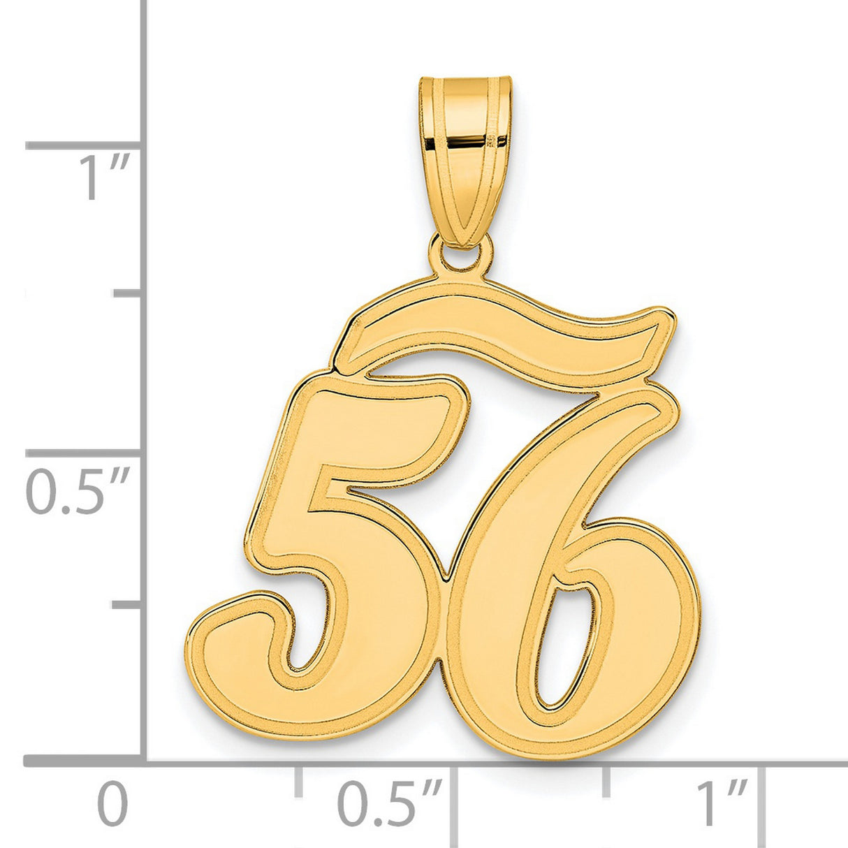 Brushed Border Script Number 56 Charm Pendant in Real 14k Yellow Gold