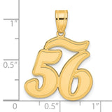 Brushed Border Script Number 56 Charm Pendant in Real 14k Yellow Gold