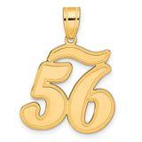 Brushed Border Script Number 56 Charm Pendant in Real 14k Yellow Gold