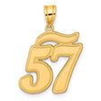 Brushed Border Script Number 57 Charm Pendant in Real 14k Yellow Gold