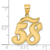 Brushed Border Script Number 58 Charm Pendant in Real 14k Yellow Gold