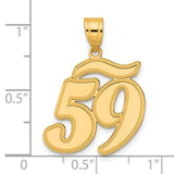 Brushed Border Script Number 59 Charm Pendant in Real 14k Yellow Gold