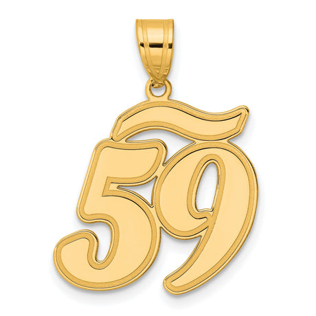 Brushed Border Script Number 59 Charm Pendant in Real 14k Yellow Gold
