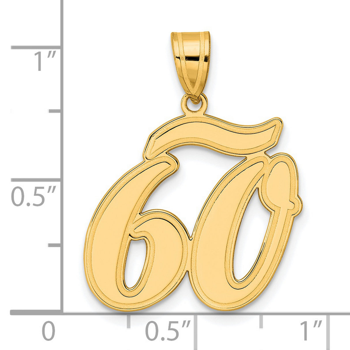 Brushed Border Script Number 60 Charm Pendant in Real 14k Yellow Gold