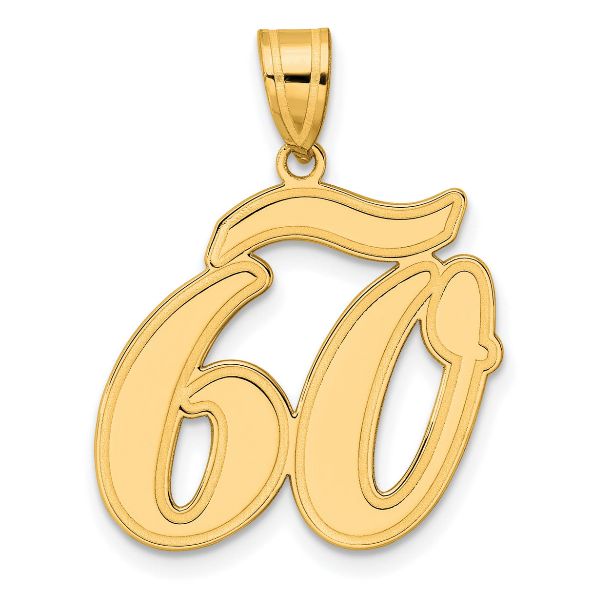 Brushed Border Script Number 60 Charm Pendant in Real 14k Yellow Gold