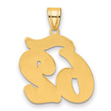 Brushed Border Script Number 62 Charm Pendant in Real 14k Yellow Gold