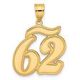 Brushed Border Script Number 62 Charm Pendant in Real 14k Yellow Gold