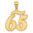 Brushed Border Script Number 65 Charm Pendant in Real 14k Yellow Gold