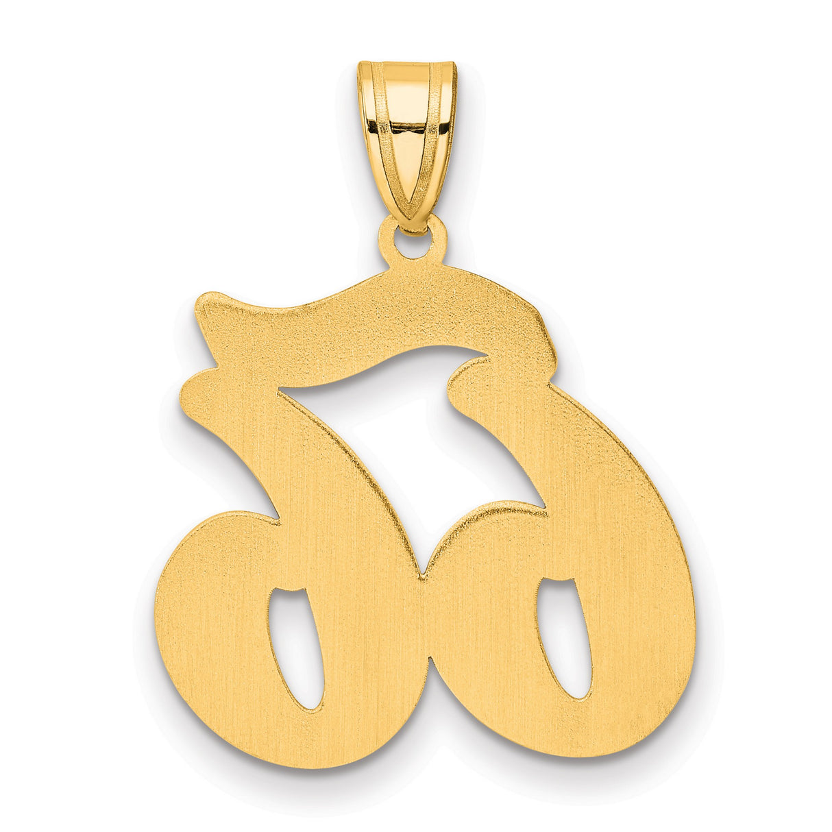 Brushed Border Script Number 66 Charm Pendant in Real 14k Yellow Gold