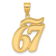 Brushed Border Script Number 67 Charm Pendant in Real 14k Yellow Gold