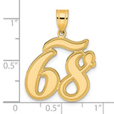 Brushed Border Script Number 68 Charm Pendant in Real 14k Yellow Gold