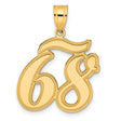 Brushed Border Script Number 68 Charm Pendant in Real 14k Yellow Gold