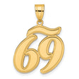 Brushed Border Script Number 69 Charm Pendant in Real 14k Yellow Gold