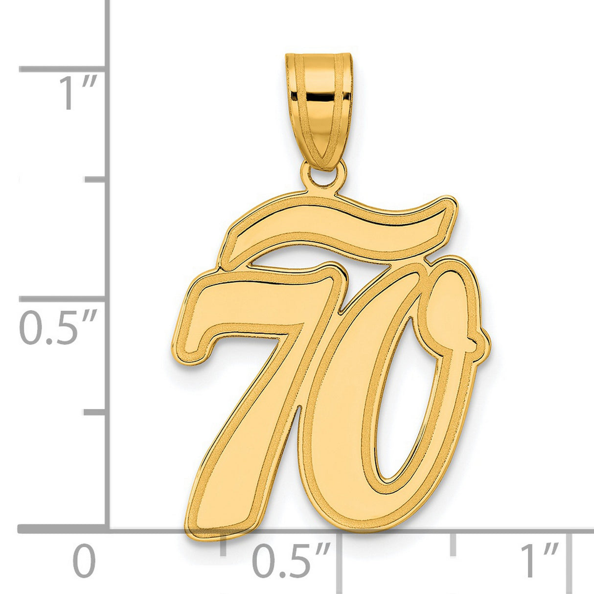 Brushed Border Script Number 70 Charm Pendant in Real 14k Yellow Gold