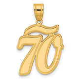 Brushed Border Script Number 70 Charm Pendant in Real 14k Yellow Gold